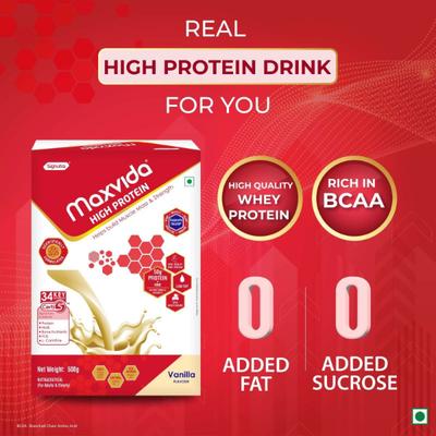 Maxvida High Protein Powder - Vanilla Flavour (Refill Pack) 500 g - Protein Drink