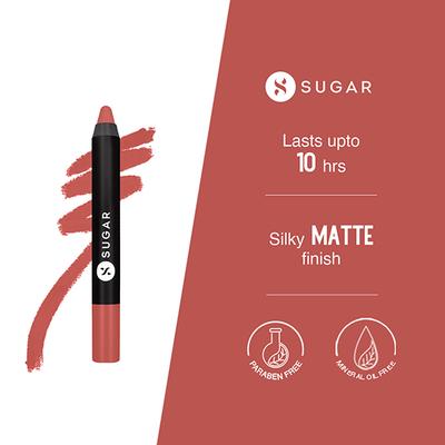 SUGAR Cosmetics Matte As Hell Crayon Lipstick - 18 Rosalind (Nude Rose) 2.8 gm - Lip Crayons