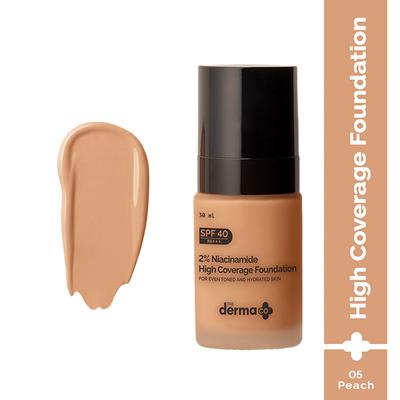 The Derma Co. 2% Niacinamide High Coverage Foundation,1% Hyaluronic Acid and SPF 40 PA+++ for 12 Hr- 05 Peach 30 gm - Foundation