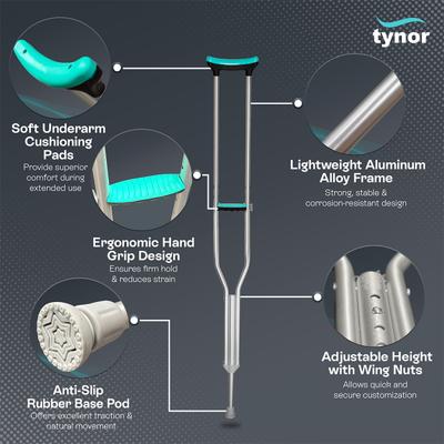 Tynor Auxiliary Crutch (L) (L 21) - Silver - Wheelchairs & Walking Sticks