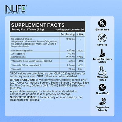 INLIFE Magnesium Complex Glycinate 5X 2000mg Tablets 60's - Multi-Vitamins
