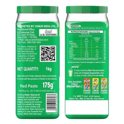 Dabur Glucose - D Powder 1 kg + Free Dabur Red Toothpaste 175 g - Health Products