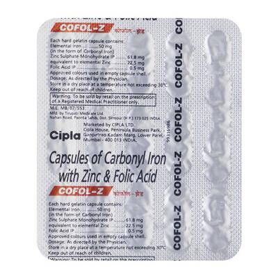 Cofol Z Capsule 15'S - Iron Supplement/Anaemia-Vma