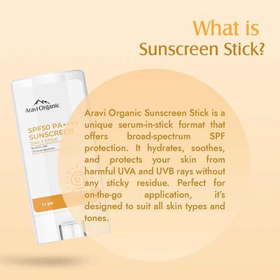 Aravi Organic Spf 50 Pa++++ Sunscreen Stick Uva-B Radiation With Lightweight and Natural Finish 13 gm - Body Sunscreen