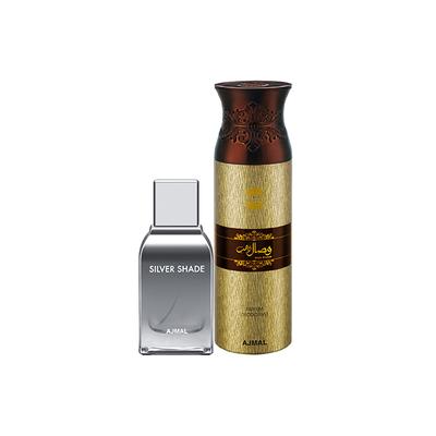 Ajmal Silver Shade EDP Citrus Woody Perfume And Wisal Dhahab Deodorant Fruity Floral Fragrance 300 ml - Men Perfumes (Edt/Edp)