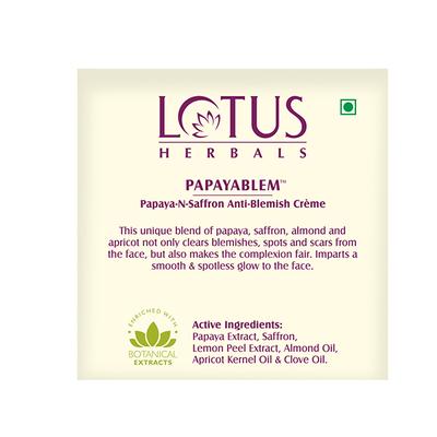 Lotus Herbals Papayablem Papaya- N-Saffron Anti-Blemish Creme 50 gm - Face Creams