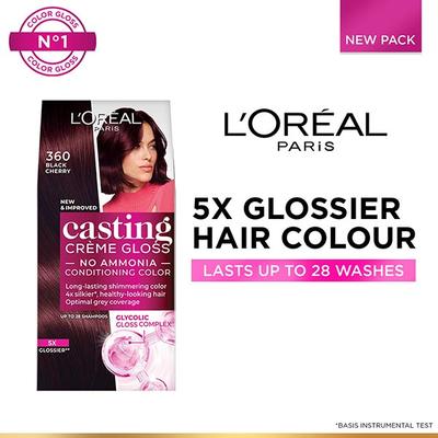 L'Oreal Paris Casting Creme Gloss Hair Color, Conditioning Color 360 Black Cherry 87.5gm + 72ml 1's - Crème