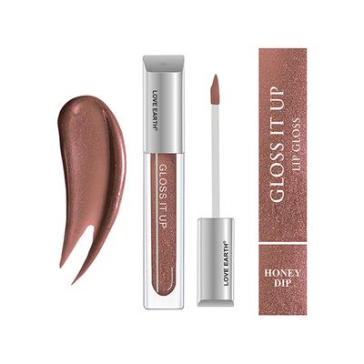 Love Earth Liquid Lip Gloss -Honey Dip for Soft & Dewy Lips Enriched with Vitamin E & Almond Oil (Brown Glitter) 3 ml - Lip Glosses