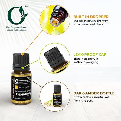 Organic Forest 100% VEGAN Lemongrass Essential Oil 10 ml - Essential Oils