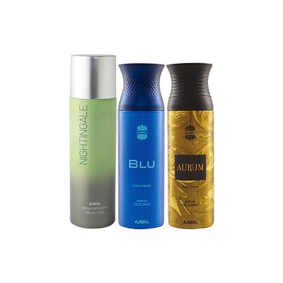 Ajmal 1 Nightingale, 1 Blu Homme And 1 Aurum Femme Deodorants Pack of 3 200 ml - Deodorants/Roll-Ons