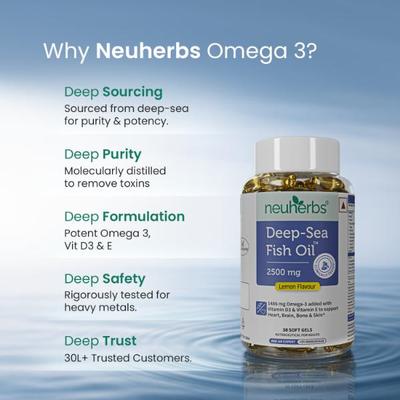 Neuherbs Deep Sea Fish Oil 2500 mg Softgel - Lemon 30's - Omega Fish Oil Fatty Acids