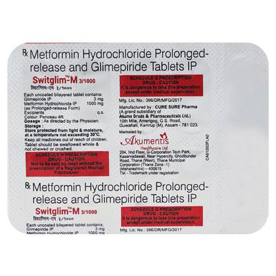 Switglim M 3/1000mg Tablet 10'S - Diabetes-Ant