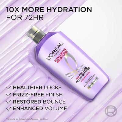 L'Oreal Paris Hyaluron Moisture 72H Moisture Filling Shampoo with Long lasting Hyaluronic Acid Dehydrated Hair 1000ml - Shampoos