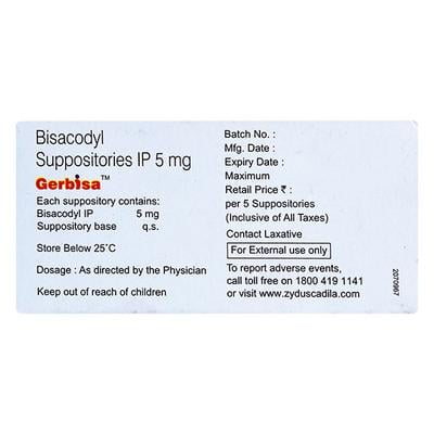 GERBISA 5mg Suppositories 5's - Constipation-Lax