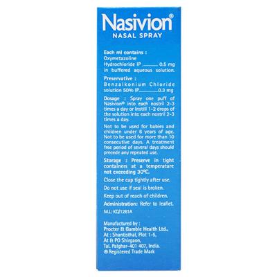 Nasivion Adult Classic Nasal Spray 10ml - Nasal Congestion-Nas