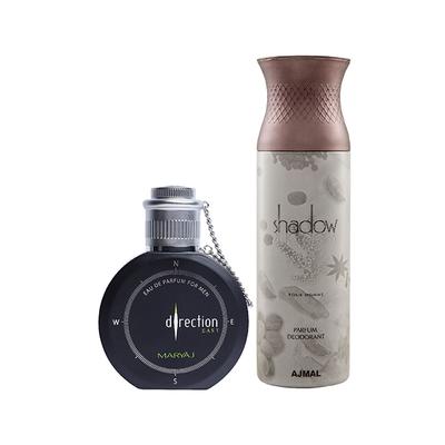 Maryaj Direction East EDP Citrus Spicy Perfume And Ajmal Shadow Homme Deodorant Citrus Woody Fragrance 300 ml - Men Perfumes (Edt/Edp)