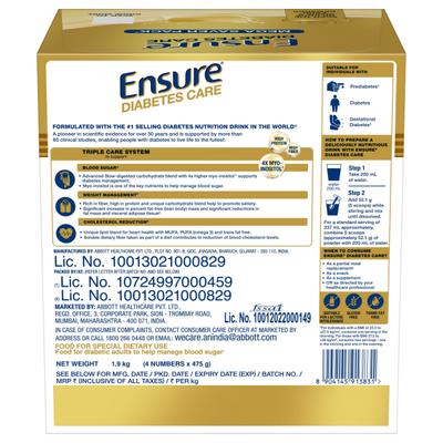 Ensure Diabetes Care Specialized Nutrition Drink Refill - Vanilla Delight Flavour 1.9 kg - Diabetes (Fitness)