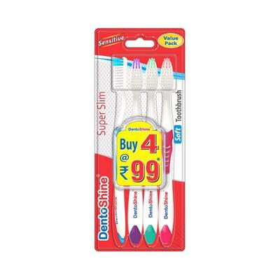 Dentoshine Super Slim Toothbrush Value Pack 100G 4's - Toothbrushes