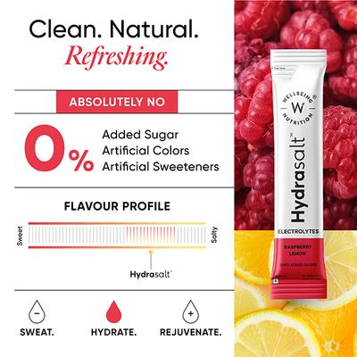 Wellbeing Nutrition Hydrasalt Electrolytes Sachets - Raspberry Lemon 15's - Oral Rehydration (Ors)