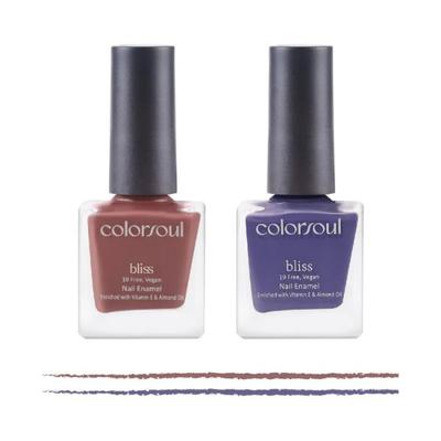 Colorsoul Bliss Vegan Nail Enamel, Dusty Mauve, Tickled Purple, B06, B08 (Pack of 2 x 8 ml) 1's - Nail Polish