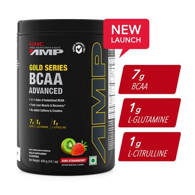 GNC AMP Gold Series BCAA Advanced Powder with Vitamin B6 - Kiwi Strawberry Flavour 400 gm - Bcaa Supplements