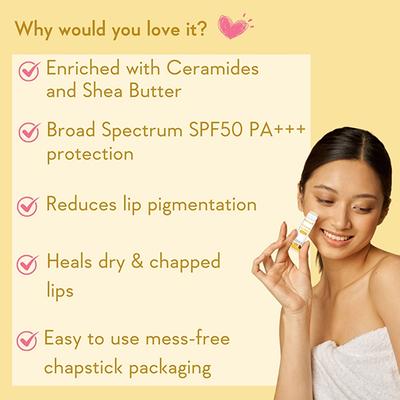 WishCare Ceramide Lip Balm with SPF50 PA+++ - Kojic Acid & Niacinamide - For Lip Lightening 5 gm - Lip Balms