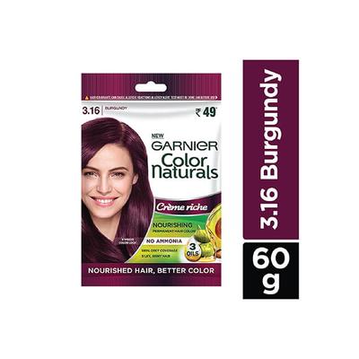 Garnier Color Naturals Creme Riche Sachet, Shade 3.16, Burgundy 60 gm - Crème