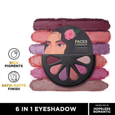 Faces Canada 6 In 1 Eyeshadow Palette Olive Butter & Macadamia Oil - Hopeless Romantic 01, 6gm - Eye Shadow Palettes