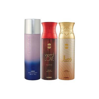Ajmal 1 Persuade, 1 Sacred Love And 1 Wisal Deodorants Pack of 3 200 ml - Deodorants/Roll-Ons