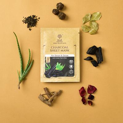 Khadi Essentials Charcoal Sheet Mask - Green Tea & Aloe 25 ml - Sheet Masks
