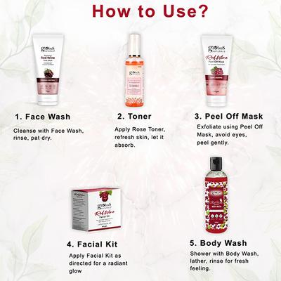 Globus Naturals Red Wine Festive Glow Gift Box - Face Wash 75gm, Peel Off Mask 100gm, Facial Kit 40gm and Body Wash 100gm, Rose Toner 100ml 1's - Makeup Kits & Sets