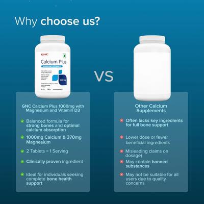 GNC Calcium Plus 1000 with Magnesium Vitamin D3 Vegetarian Tablets 180's - Calcium And Minerals