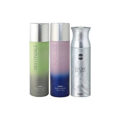 Ajmal Nightingale And Persuade For Men & Women And Evoke Silver Edition For Him Deodorants Pack of 3 200 ml - Deodorants/Roll-Ons