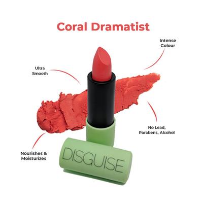 DISGUISE Ultra-Comfortable Satin Matte Lipstick Coral Dramatist 05 4.2 gm - Lipsticks