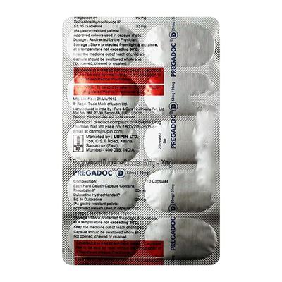 PREGADOC D 50/20 Capsule 10's - Neuropathic Pain-Dru