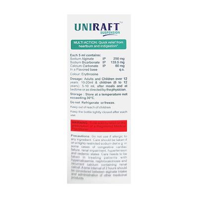UNIRAFT SUGAR FREE MINT FLAVOUR Suspension 150ml - Ulcer/Reflux/Flatulence-Aaa