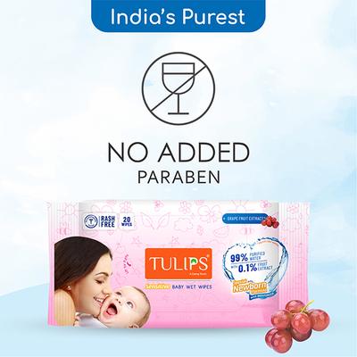 Tulips Sensitive Baby Wet Wipes Grape Fruit Extract Special newborn formula with Moisturizer 20's - Diapers & Wipes