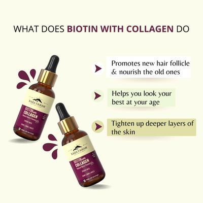 Rasayanam Biotin With Collagen 25000 MCG Liquid - Natural Berry Flavour 50 ml - Hair & Skin