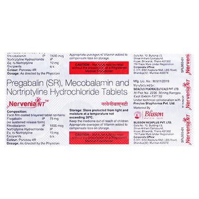 NERVENIA NT Tablet 10's - Neuropathic Pain-Dru