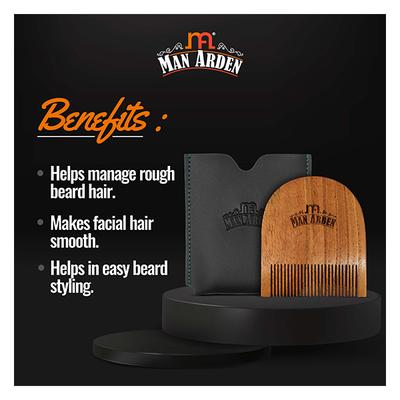 Man Arden Pure Neem Wooden U Shaped Beard Comb with Leather Pouch 1's - Beard Comb