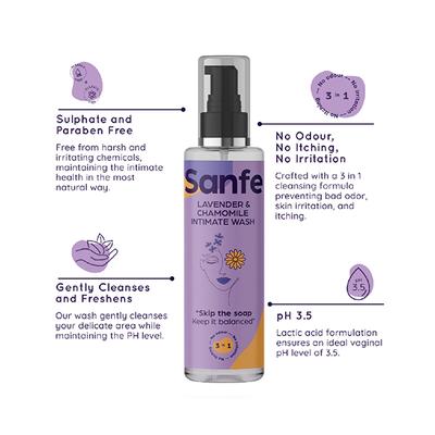 Sanfe 3 in 1 Intimate Wash - Lavender & Chamomile 200 ml - Intimate Care