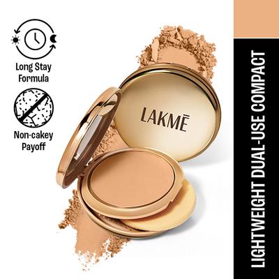 Lakme 9to5 Unreal Dual Cover Pressed Powder, 2 In 1 Compact + Foundation, 24 Beige, 9 gm - Compact Powder