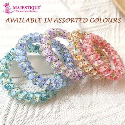 Majestique Spiral Hair Ties For Thick Hair Elastic No Crease Hair Coils Waterproof Ponytail Holders - Multicolor 5's - Hair Clips/Bands