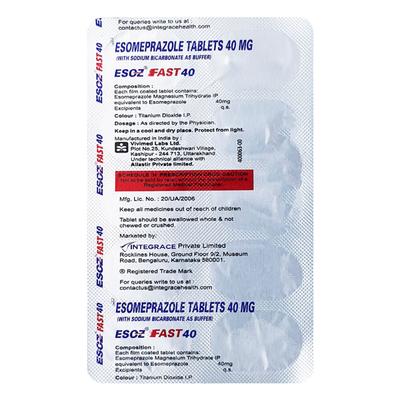 Esoz Fast 40mg Tablet 10'S - Ulcer/Reflux/Flatulence-Aaa