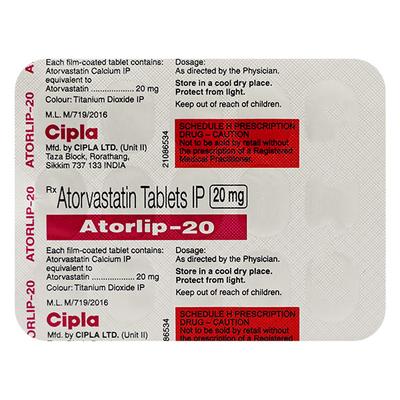 Atorlip 20mg Tablet 15'S - High Cholesterol-Dys