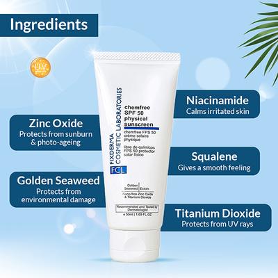 Fixderma Cosmetic Laboratories Chemfree Physical Sunscreen SPF 50 Mineral Sunscreen 50 ml - Body Sunscreen