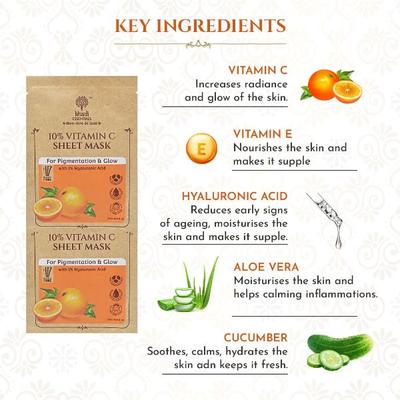 Khadi Essentials Ayurvedic Vitamin C & Hyaluronic Acid Serum Sheet Mask For Spot Removal & Hydrated Skin (Pack of 3) 100 gm - Sheet Masks