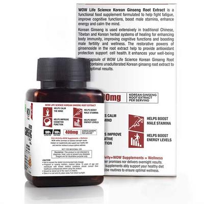 WOW Life Science 1000 mg Korean Ginseng Root Extract Veg Capsule 60's - Herbal Dietary Supplement