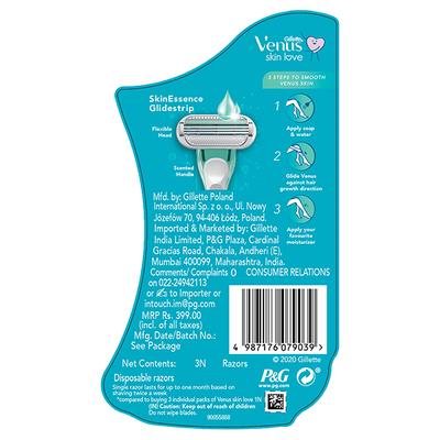 Gillette Women's Venus Skin Love with Skin Essence Razor for Hair Removal - Green 3's - Razors & Cartridges