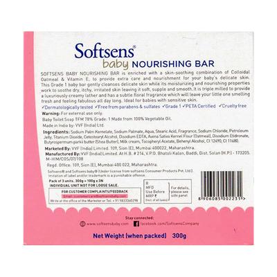Softsens Baby Nourishing Bar with Colloidal Oat Meal and Vitamin E (Pack Of 3 x 100 g) - Bathing Essentials